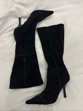 BCBGirls Black Suede Pointed-Toe Stiletto Knee Boots